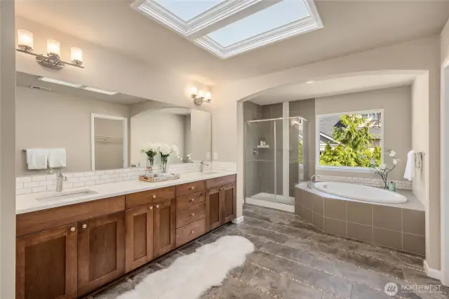 The over-sized 5-piece primary bathroom.