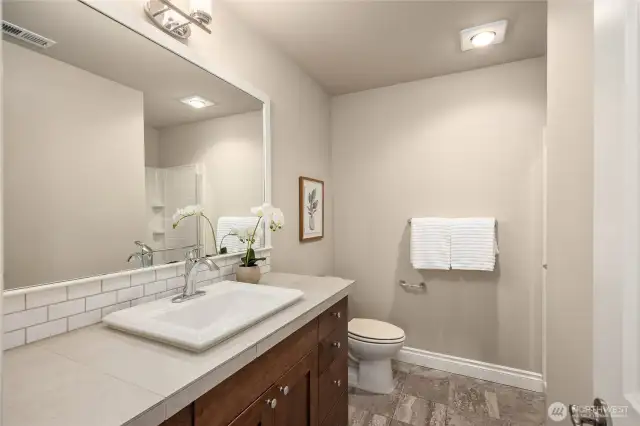 The downstairs 3/4 bathroom. A really nice feature to have a shower on the main floor.