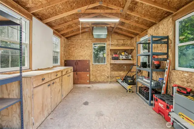 Has it's own electrical panel and heater (ceiling).