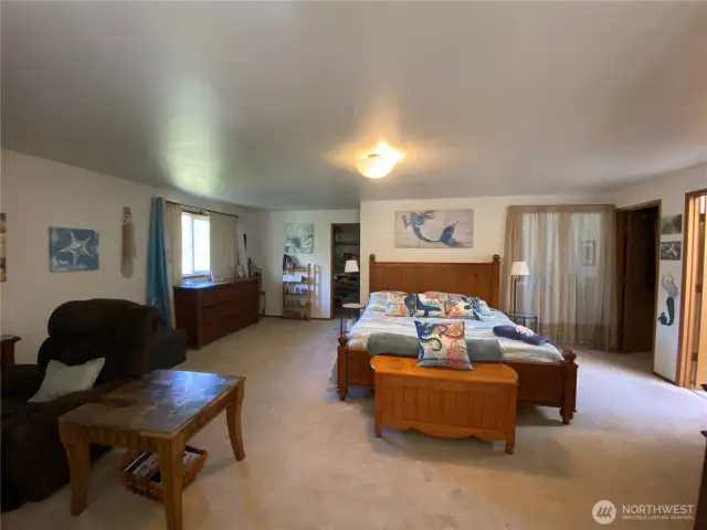 upstairs primary loft w two walk in closets, 3/4 bath and a BONUS room