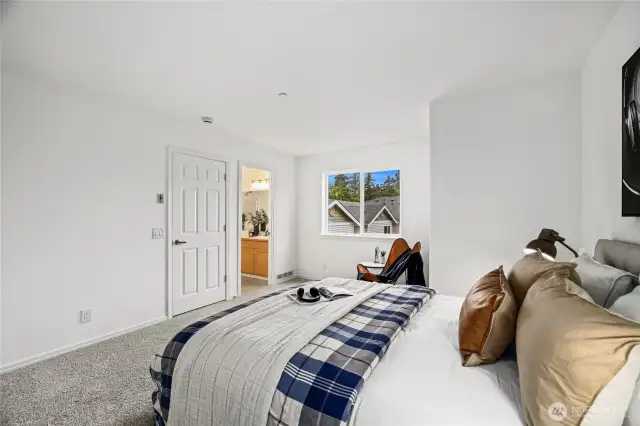 Upstairs bedroom is connected to a full bathroom.