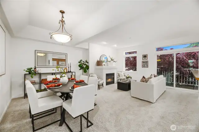 Main floor boasts a large and open dining room, kitchen and living room.