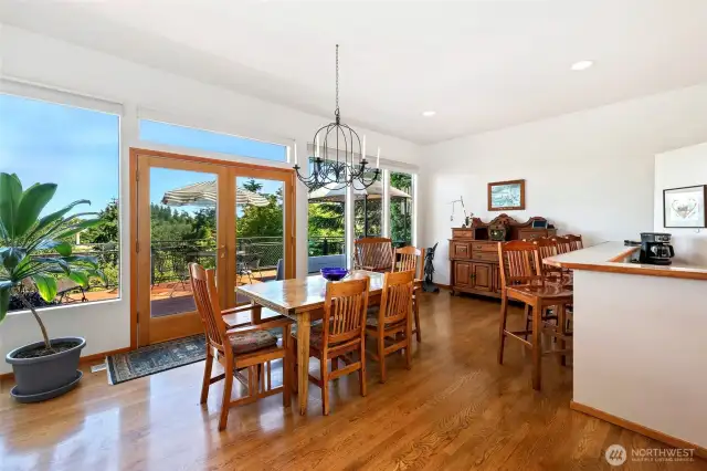 Hardwood dining room with views