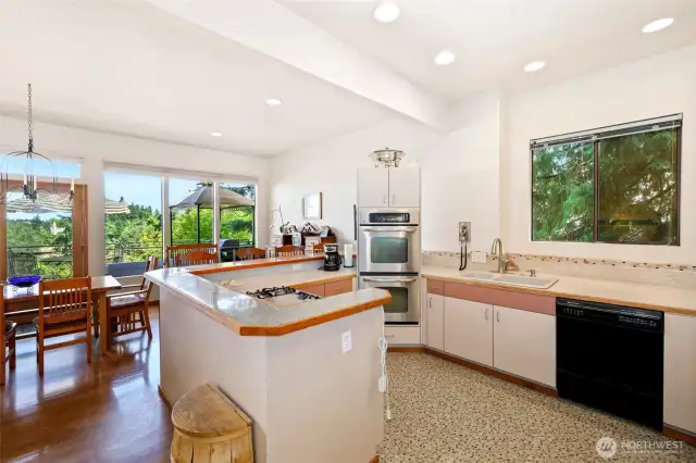 Kitchen with double oven and views