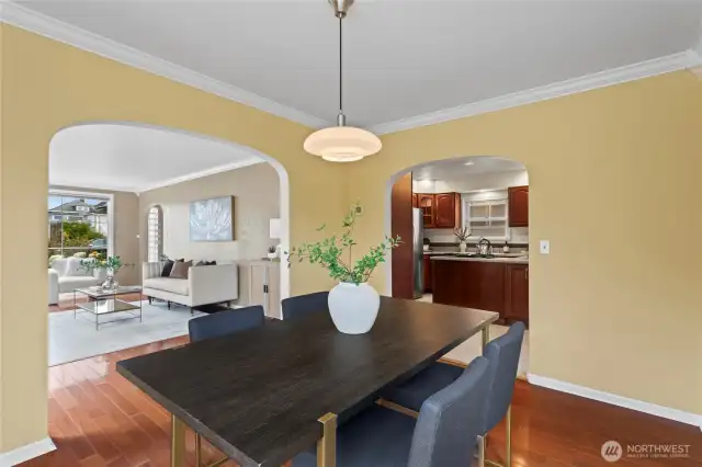 Access to the living room and kitchen from the dining space
