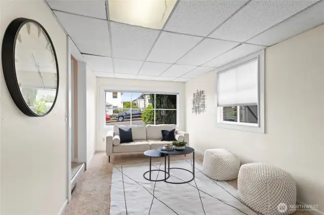 A view of a matching picture window from the back of the family room