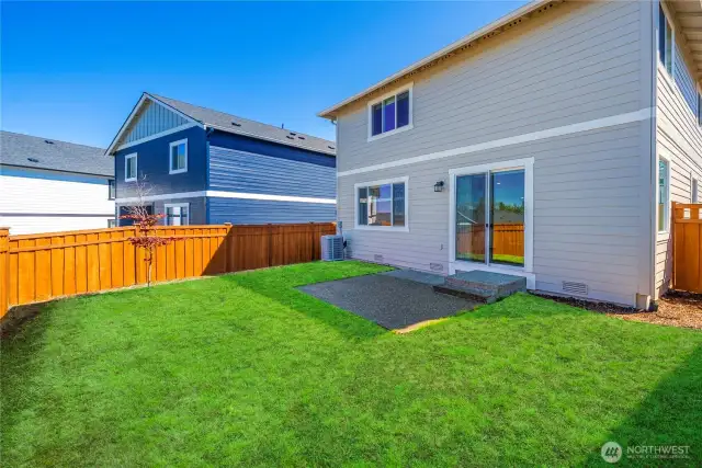 Flat yard, with plenty of privacy from backdoor neighbor. It is a blank canvas.