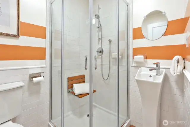 Newly remodeled 3/4 bathroom (2024).  Main floor.