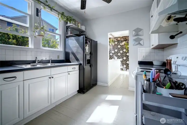 Kitchen with covered porch.