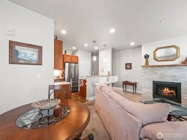 kitchen open to living and dining area