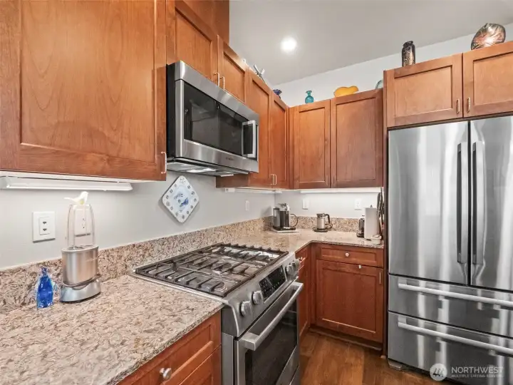 Stainless appliances with a brand new fridge