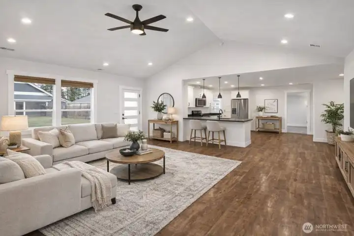 Virtually Staged. Great space and several ways to lay out your furniture.