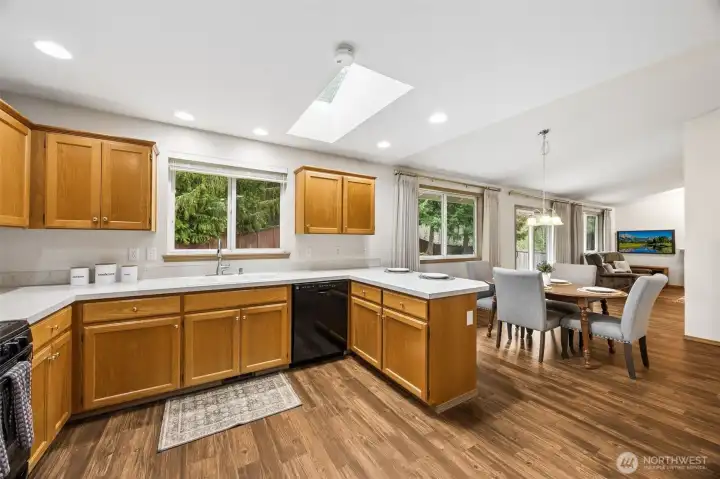 The layout boasts an open floor plan, but the kitchen is far enough away to not interfere with activities in the family and living rooms.