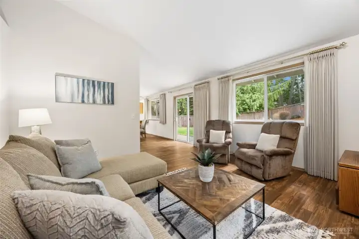 View from family room toward the slider and backyard.