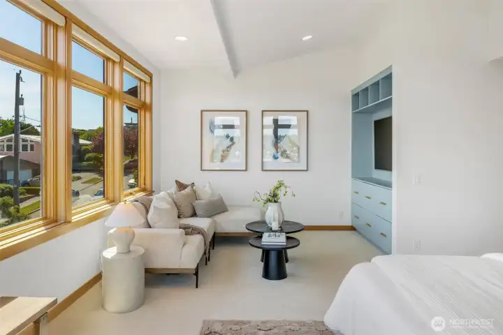 Curated built ins from Acadia Craft and vaulted ceilings