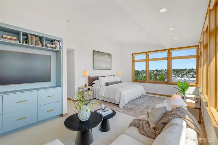Curated built ins from Acadia Craft and vaulted ceilings