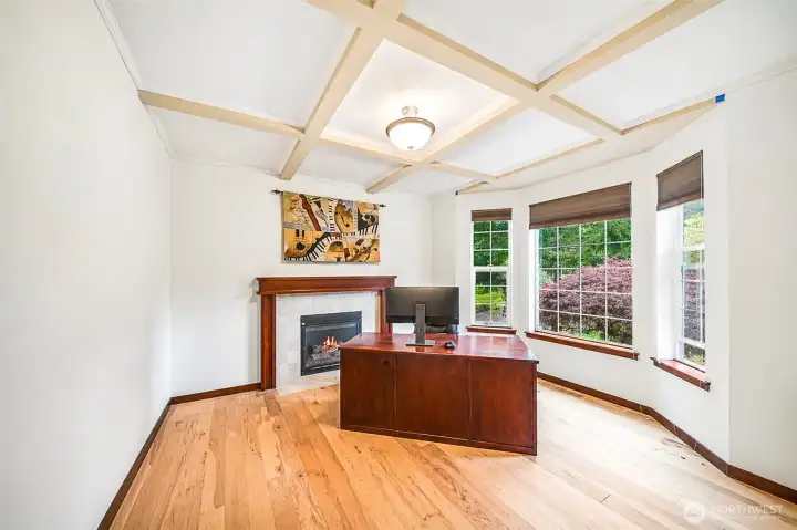 Office space with propane fireplace. Lots of natural light with the extra windows!
