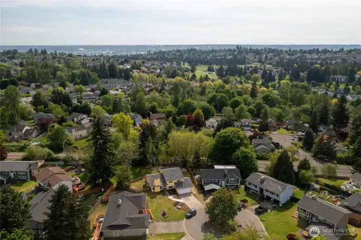 Aerial view you can see Tacoma Dome