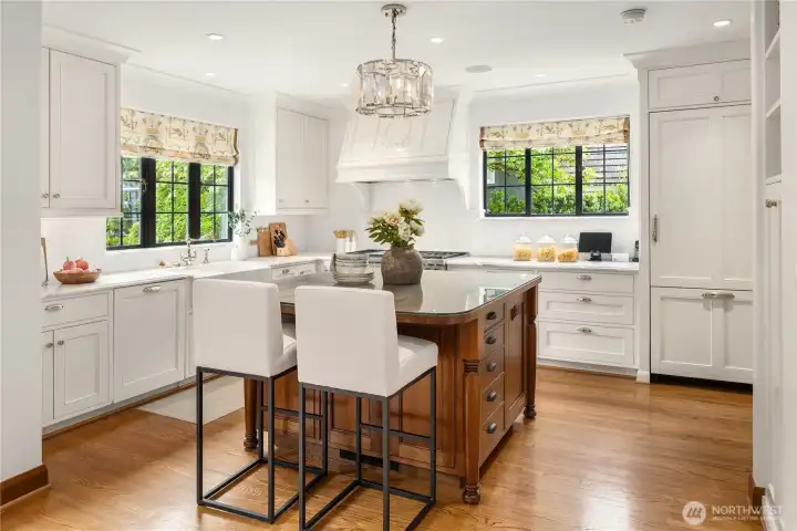 Island has room for two counter height barstools... Island has room for two counter height barstools...