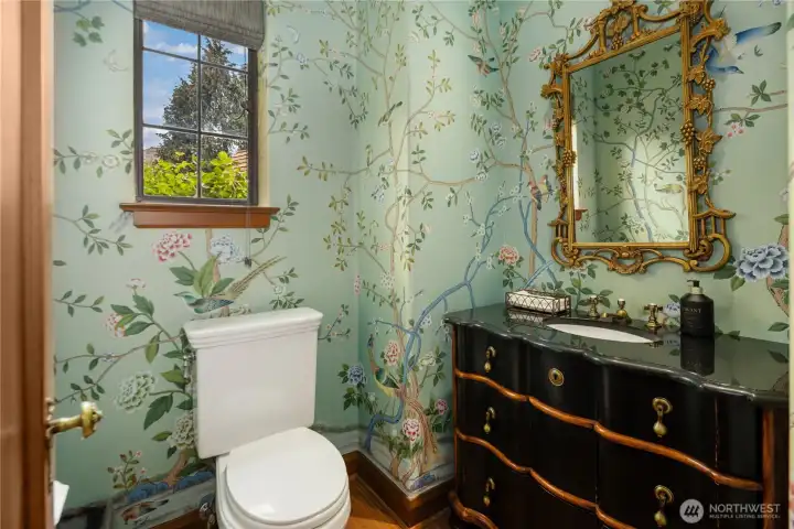 LOvely powder room is just off the central hall and behind the powder room. LOvely powder room is just off the central hall and behind the powder room.