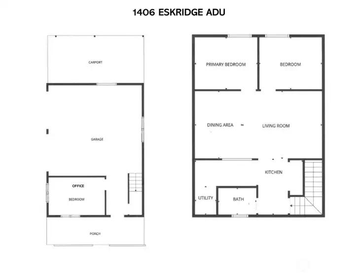 ADU is 2 car garage, carport with EV charging station, office/craft room on main floor 127 sq ft, upstairs kitchenette, FR, bath & 2 bdrms total 928 sq ft. ADU is 2 car garage, carport with EV charging station, office/craft room on main floor 127 sq ft, upstairs kitchenette, FR, bath & 2 bdrms total 928 sq ft.