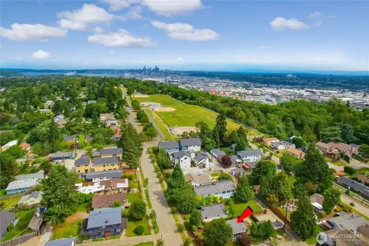 Gorgeous overhead view with nearby Riverview Playfield one block away.