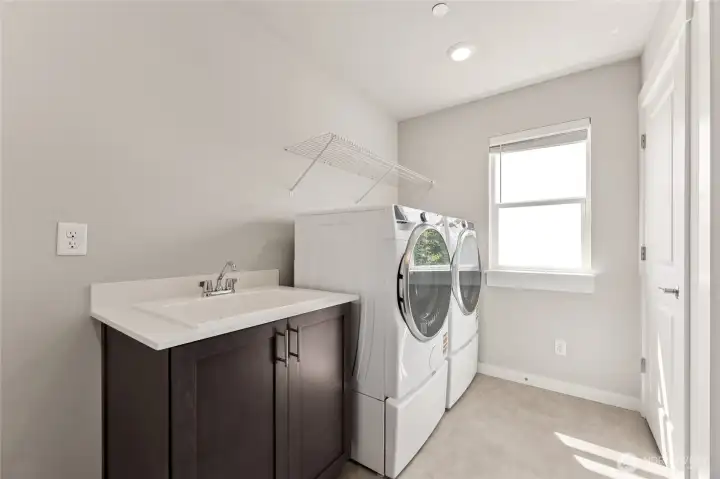 Laundry room with utility sink, washer & dryer are an option. Laundry room with utility sink, washer & dryer are an option.