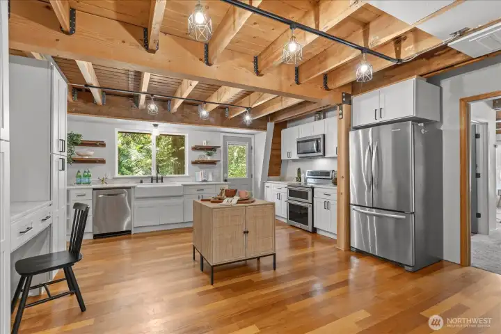 Renewed kitchen with exposed beams