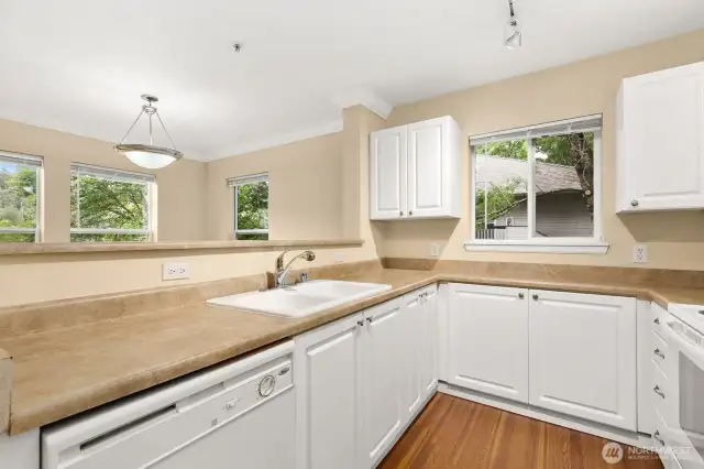 Good counter space and storage options