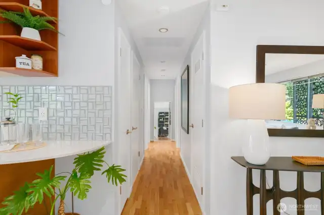 Hallway to Bedrooms, Full Bath and Laundry Room.