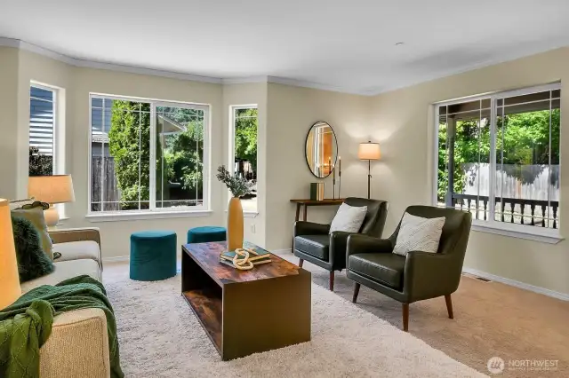 Sunshine streams into this home which sits on a private lot at the end of a dead-end street.