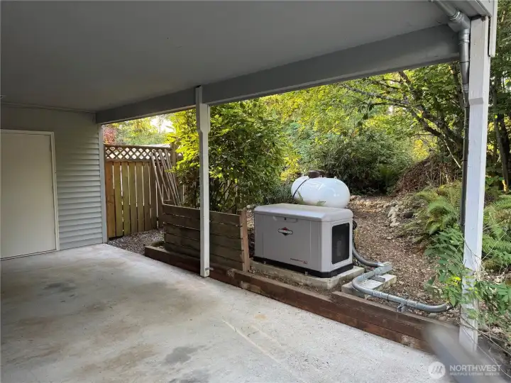 In case of power outages the recently installed hard-wired generator automatically turns on and is fueled by 250 Gallon Propane Tank should keep the home running for about a week.