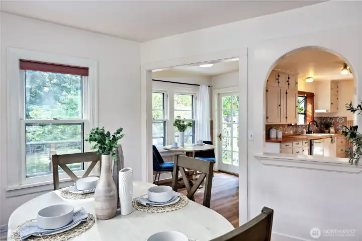 Charming pass through window into the kitchen