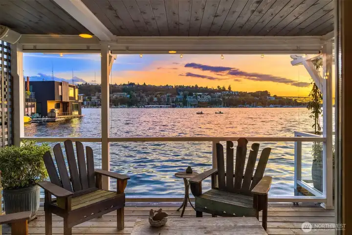 Second living room on covered deck. Many hours spent here with friends after swimming