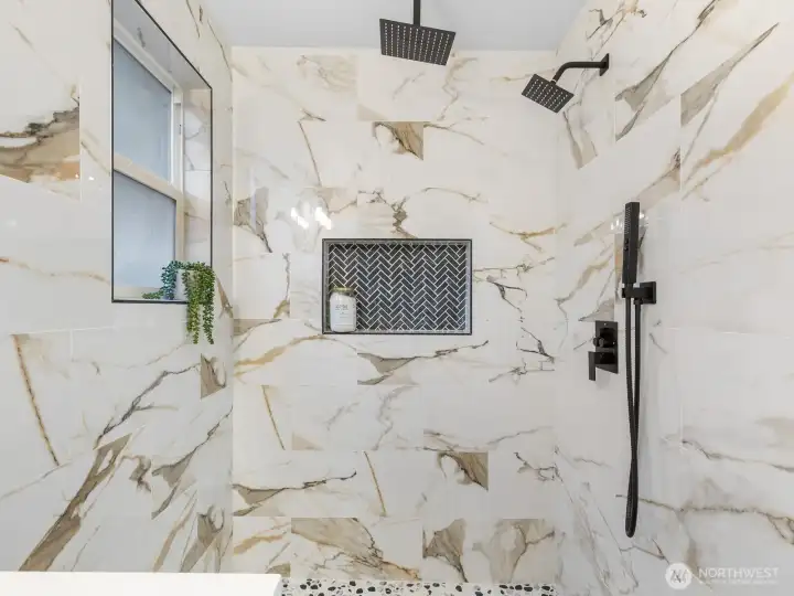 Custom tile shower with 3 shower heads