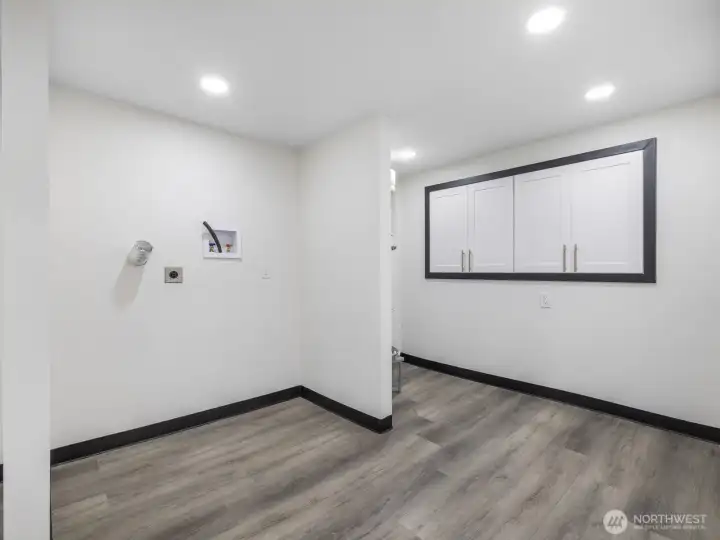 Lower level fully finished basement with washer-dryer hook-ups and built in storage