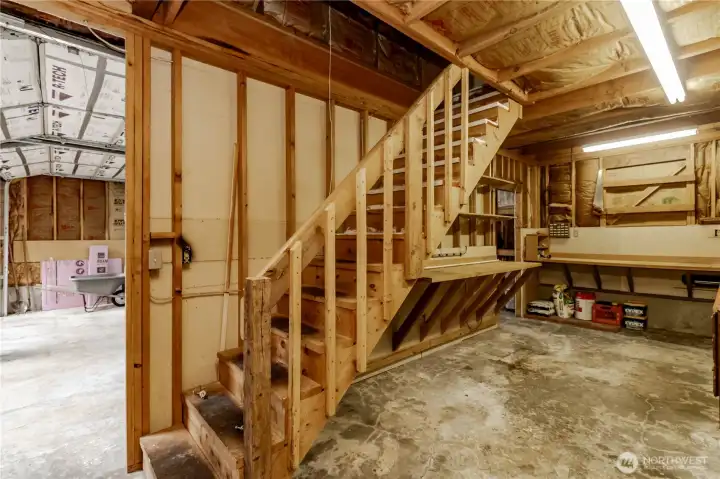 Shop space in detached garage pictured here