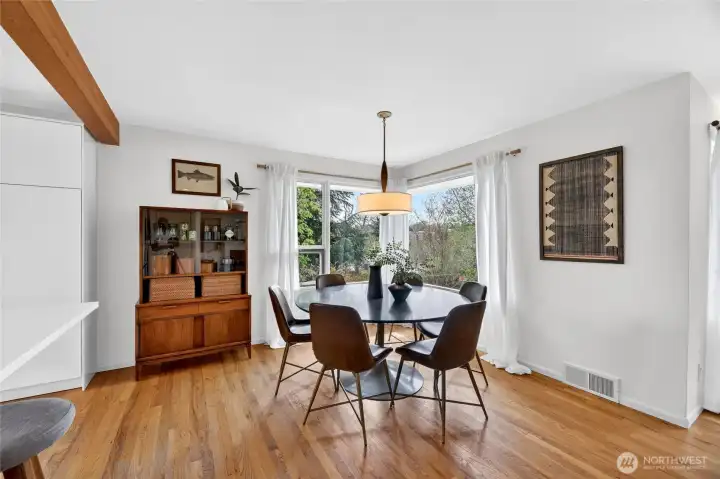 The dining space easily seats six or more