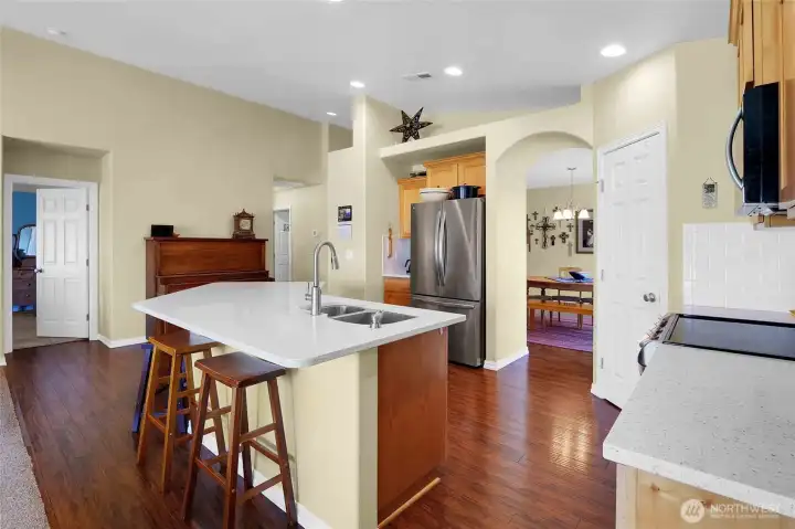 The vaulted ceilings create a sense of extra space in this meticulously cared-for home.