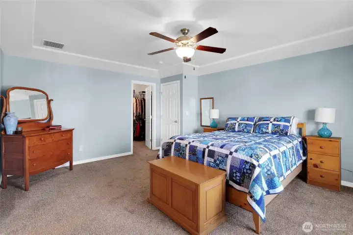 The primary bedroom has a large walk-in closet and alcove ceiling for a luxury touch!