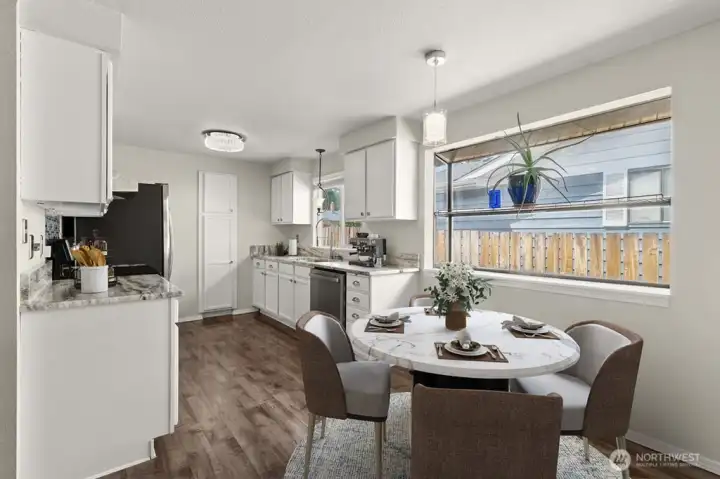 Virtually Staged Kitchen with Eating Nook & Garden Window