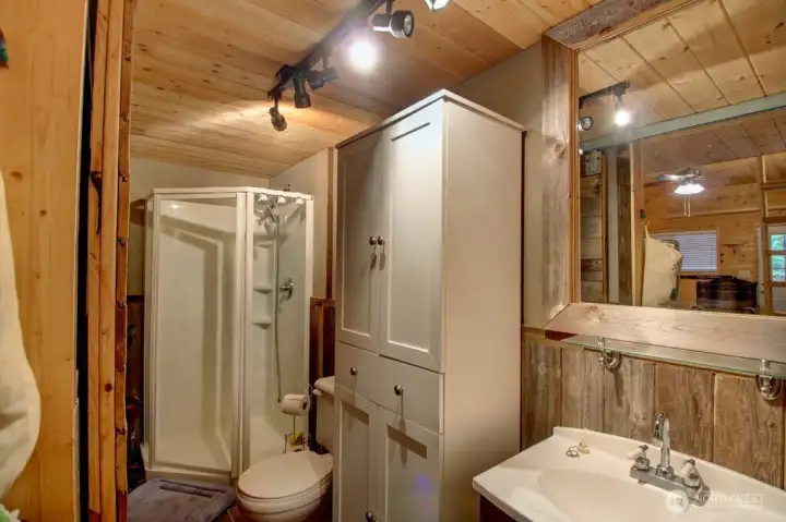 Bathroom area with updated rustic design