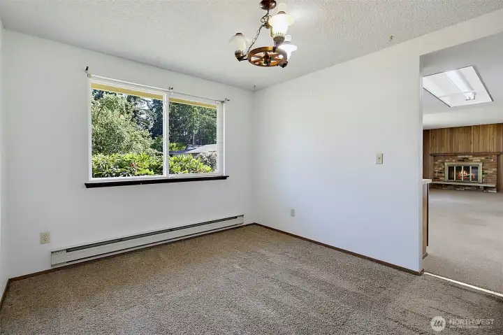 Dining area into the kitchen