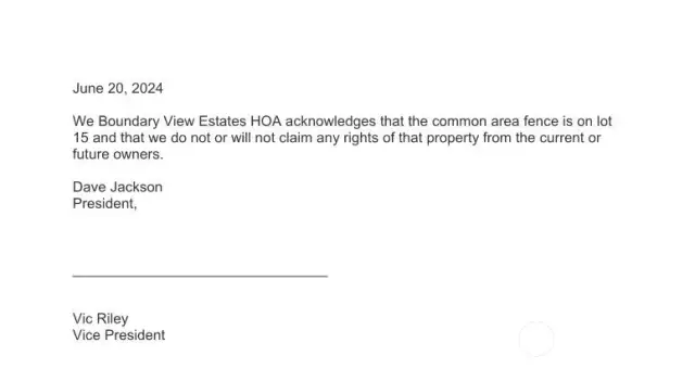 Boundary View Estates HOA Acknowledgement