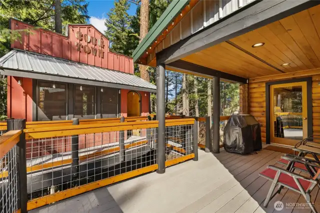 Outside deck with with catwalk to the tree house