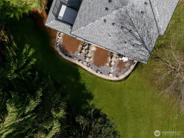 The side yard, enhanced grass