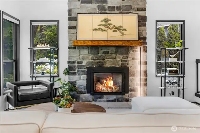 Cozy gas fireplace can heat the whole living area.