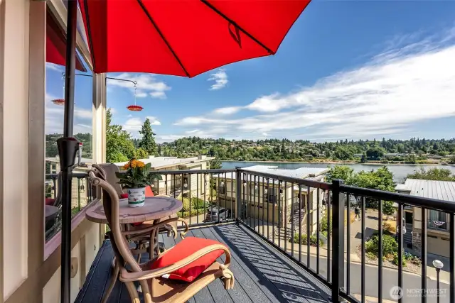 Deck off living room with view of the Sound