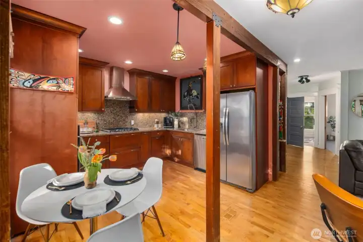 2nd floor living space with new remodeled kitchen gas range new appliances, dining space, livingroom two bedrooms 1 bathroom laundry unit and city views