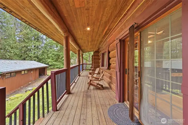 Rear deck overlooking backyard